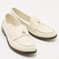 Pre Owned Tory Burch White Leather Classic Loafers Size 37