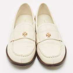 Pre Owned Tory Burch White Leather Classic Loafers Size 37