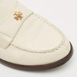 Pre Owned Tory Burch White Leather Classic Loafers Size 37