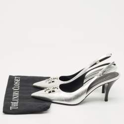 Pre Owned حذاء كعب عالي توري برش إليانور حزام خلفي مقدمة مدببة جلد فضي معدني مقاس 39