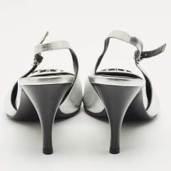 Pre Owned حذاء كعب عالي توري برش إليانور حزام خلفي مقدمة مدببة جلد فضي معدني مقاس 39