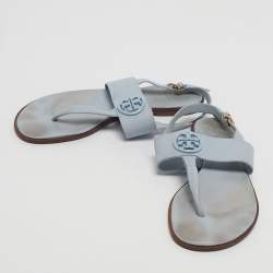 Pre Owned Tory Burch Blue Leather Slingback Sandals Size 37