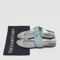Pre Owned Tory Burch Blue Leather Slingback Sandals Size 37