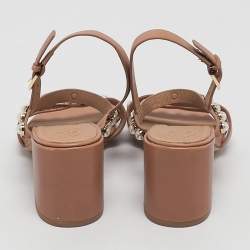 Pre Owned Tory Burch Brown Leather Emmy Pearl Ankle Strap Sandals Size 37