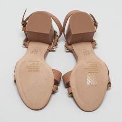 Pre Owned Tory Burch Brown Leather Emmy Pearl Ankle Strap Sandals Size 37