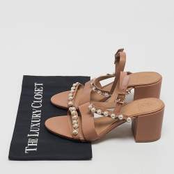 Pre Owned Tory Burch Brown Leather Emmy Pearl Ankle Strap Sandals Size 37