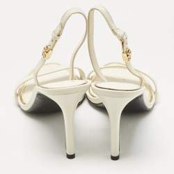 Pre Owned Tory Burch Cream Leather Ankle Strap Sandals Size 38.5