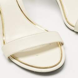 Pre Owned Tory Burch Cream Leather Ankle Strap Sandals Size 38.5