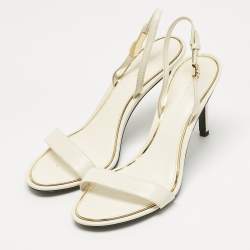 Pre Owned Tory Burch Cream Leather Ankle Strap Sandals Size 38.5