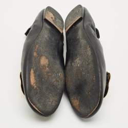 Pre Owned Tory Burch Black Leather Melinda Scrunch Ballet Flats Size 38.5