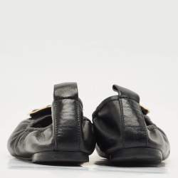 Pre Owned Tory Burch Black Leather Melinda Scrunch Ballet Flats Size 38.5