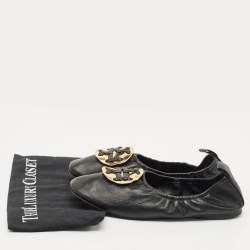 Pre Owned Tory Burch Black Leather Melinda Scrunch Ballet Flats Size 38.5