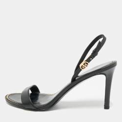Pre Owned Tory Burch Black Leather Slingback Sandals Size 39.5