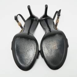 Pre Owned Tory Burch Black Leather Slingback Sandals Size 39.5