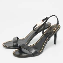 Pre Owned Tory Burch Black Leather Slingback Sandals Size 39.5
