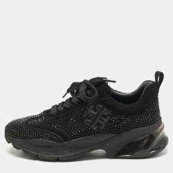 Pre Owned Tory Burch Black Suede Crystal Embellished Sneakers Size 38.5