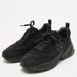 Pre Owned Tory Burch Black Suede Crystal Embellished Sneakers Size 38.5
