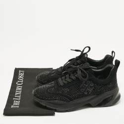 Pre Owned Tory Burch Black Suede Crystal Embellished Sneakers Size 38.5