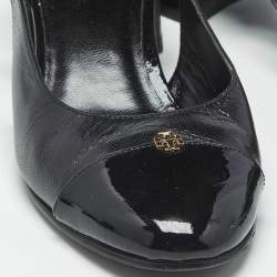 Pre Owned Tory Burch Black Leather Benton Block Heel Slingback Pumps Size 38