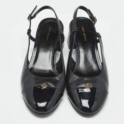 Pre Owned Tory Burch Black Leather Benton Block Heel Slingback Pumps Size 38