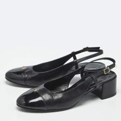 Pre Owned Tory Burch Black Leather Benton Block Heel Slingback Pumps Size 38