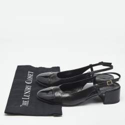 Pre Owned Tory Burch Black Leather Benton Block Heel Slingback Pumps Size 38