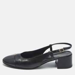 Pre Owned Tory Burch Black Leather Benton Block Heel Slingback Pumps Size 38