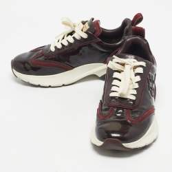 Pre Owned Tory Burch Burgundy Suede and Patent Leather Low Top Sneakers Size 39.5