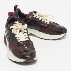 Pre Owned Tory Burch Burgundy Suede and Patent Leather Low Top Sneakers Size 39.5
