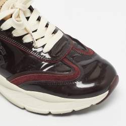 Pre Owned Tory Burch Burgundy Suede and Patent Leather Low Top Sneakers Size 39.5