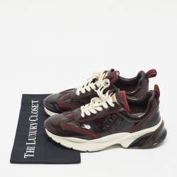 Pre Owned Tory Burch Burgundy Suede and Patent Leather Low Top Sneakers Size 39.5