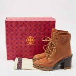 Pre Owned Tory Burch Brown Leather and Nubuck Leather Miller Ankle Length Boots Size 40