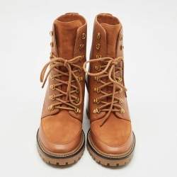 Pre Owned Tory Burch Brown Leather and Nubuck Leather Miller Ankle Length Boots Size 40