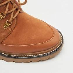 Pre Owned Tory Burch Brown Leather and Nubuck Leather Miller Ankle Length Boots Size 40