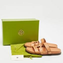 Pre Owned Tory Burch Tan Leather Ines Sport Flat Slides Size 41