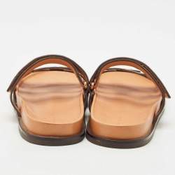 Pre Owned Tory Burch Tan Leather Ines Sport Flat Slides Size 41