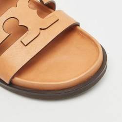 Pre Owned Tory Burch Tan Leather Ines Sport Flat Slides Size 41