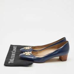 Pre Owned Tory Burch Navy Blue Leather Janey Pumps Size 38