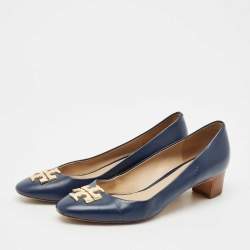 Pre Owned Tory Burch Navy Blue Leather Janey Pumps Size 38