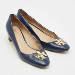 Pre Owned Tory Burch Navy Blue Leather Janey Pumps Size 38