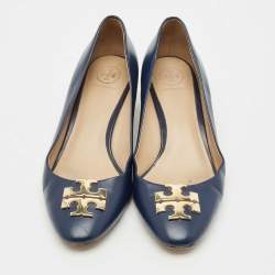 Pre Owned Tory Burch Navy Blue Leather Janey Pumps Size 38