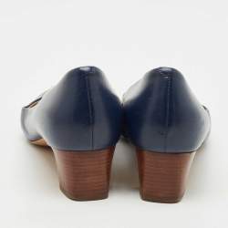 Pre Owned Tory Burch Navy Blue Leather Janey Pumps Size 38