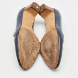 Pre Owned Tory Burch Navy Blue Leather Janey Pumps Size 38