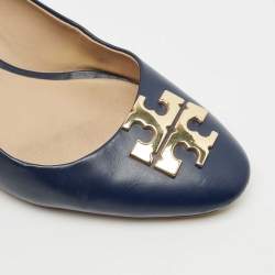 Pre Owned Tory Burch Navy Blue Leather Janey Pumps Size 38