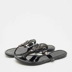 Pre Owned Tory Burch Black Patent Leather Miller Thong Flats Size 39.5