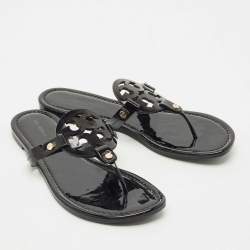 Pre Owned Tory Burch Black Patent Leather Miller Thong Flats Size 39.5