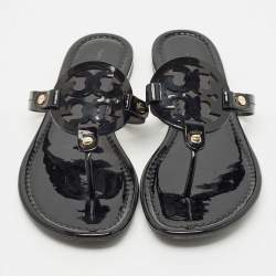 Pre Owned Tory Burch Black Patent Leather Miller Thong Flats Size 39.5