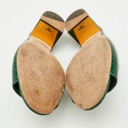 Pre Owned Tory Burch Green Croc Embossed Leather Martine Block Heel Slide Sandals Size 39