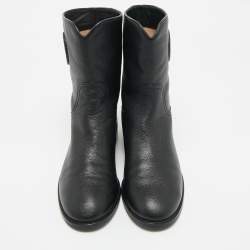 Pre Owned Tory Burch Black Leather Moto Mid Calf Boots Size 38           