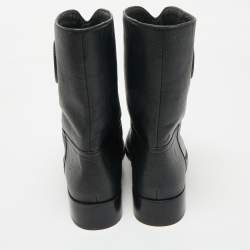 Pre Owned Tory Burch Black Leather Moto Mid Calf Boots Size 38           